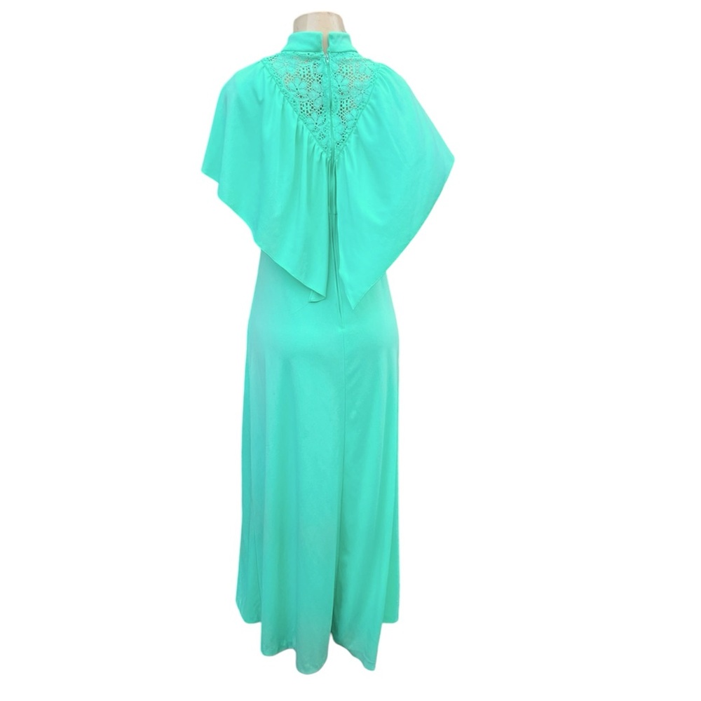 1970s Long Mint Green Prom Polyester Maxi Dress Size M / L - Picture 7 of 9